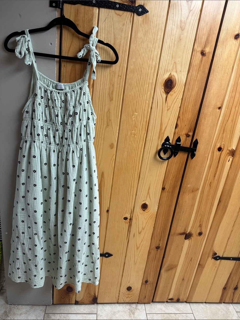Mint Green Tie-Shoulder Smocked Sundress with Floral Dots